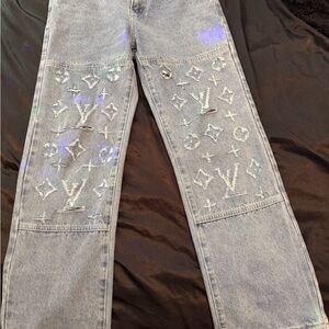 Louis Vuitton Gray Embroidered Straight Leg Jeans